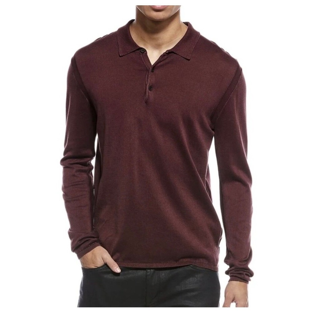 JOHN VARVATOS Dune Polo Sweater XL Dark Plum NEW Organic Cotton Designer Career